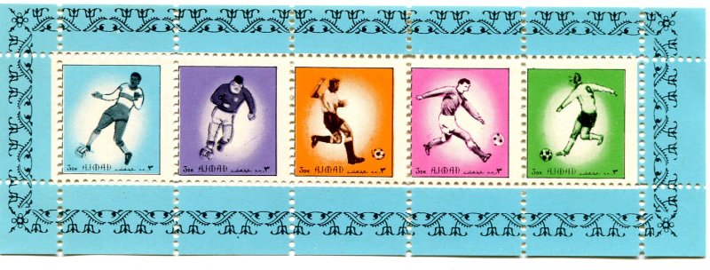 Ajman 1972 FOOTBALL SOCCER 1 strip of 5 Perforated Mint (NH)