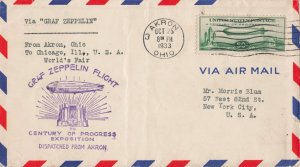 United States 1933 Graf Zeppelin Century of Progress Flight Cover Akron Chicago