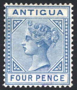 Antigua 1879 4d Blue Perf 14, Wmk CC UP SG 20 Sc 10 LMM/MLH Cat £250($330)