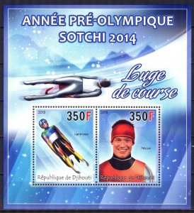 Djibouti 2013 Olympics Games Sochi 2014 (XIV) Racing Sled Sheet MNH