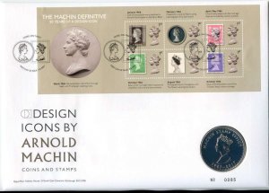GB QEII ROYAL MAIL PNC MEDAL COIN COVER 2017 ARNOLD MACHIN DESIGN ICON
