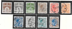 Denmark  #189,93,94,104,106,112,118,120,124,128 1921-22 issues (U) CV $18.10