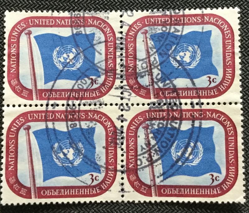 UN #4 Used Block of 4 UN Flag SCV $.80