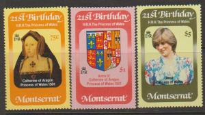 Montserrat SG 542 - 544 set of 3  Mint Light Hinge -   Diana
