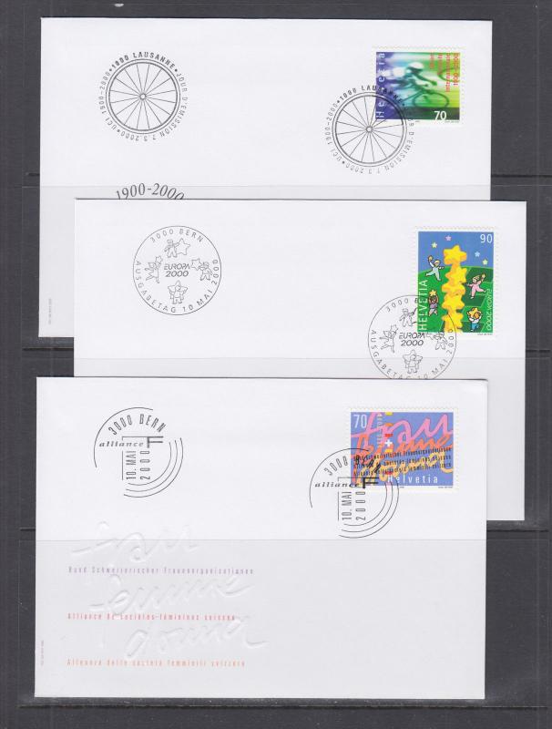 Switzerland Mi 1709/1745, 2000 issues, 10 complete sets on 10 official FDCs, VF