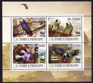 Sao Tome Birds WWF Grey Parrot 4v Block of 4 2009 MNH MI#3777-3780