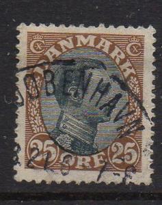 Denmark Sc 107 1920 25 ore brown & black Christian X stamp used