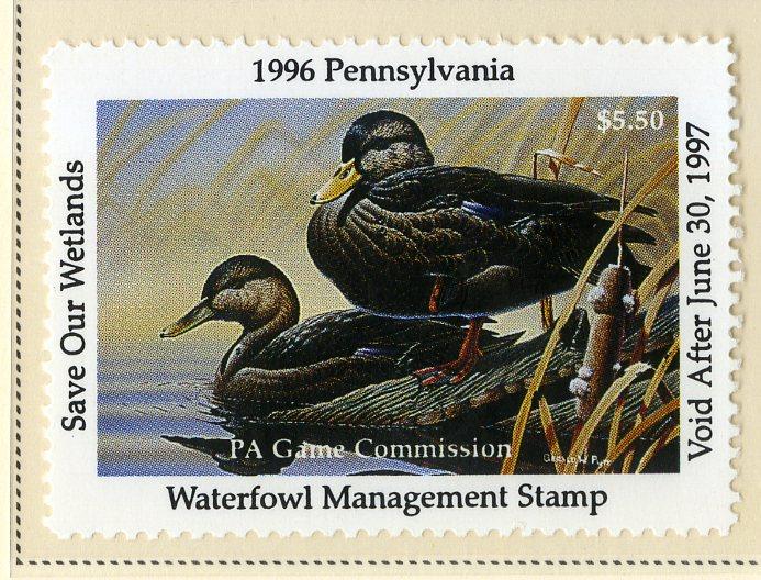 US PA14 PENN STATE DUCK STAMP 1996 MNH SCV $9.00 BIN $5.50