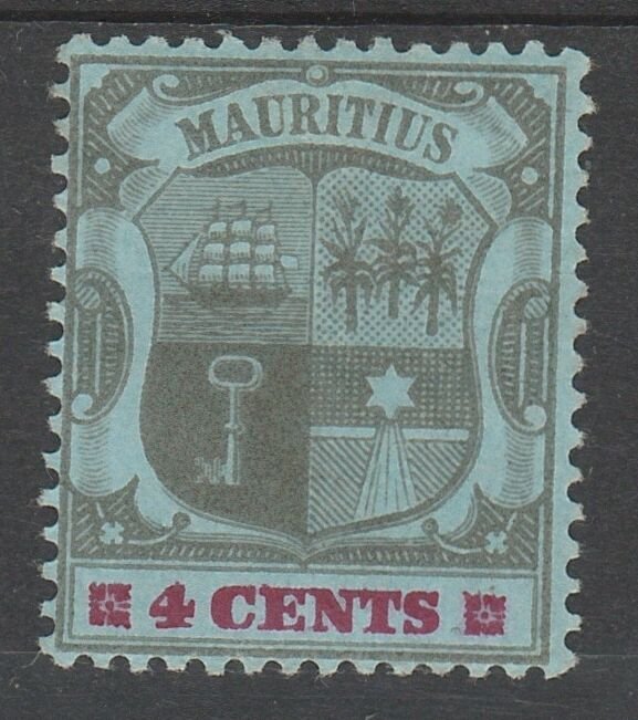 MAURITIUS 1900 ARMS 4C WMK CROWN CA INVERTED