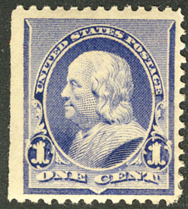 US #219 VF/XF mint hinged, 1c Ultramarine, nice color, CHOICE STAMP!