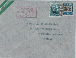 75636 - COLOMBIA  - POSTAL HISTORY -  AIRMAIL COVER to SWEDEN 1936 -  Coffee