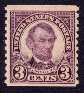 US Scott 600, 1924 Lincoln (Coil Stamp), 3c violet, NH MINT