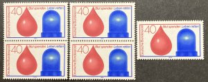 Germany 1974 #1132, Blood Donor Service, Wholesale Lot of 5, MNH, CV $3.25