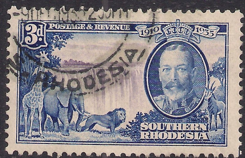 Southern Rhodesia 1935 KGV 3d Silver Jubilee used SG 33 ( H1360 )