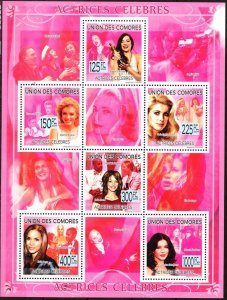 Comoro Islands 2009 Famous Actress M. Monroe J. Roberts K. Basinger Sheet MNH