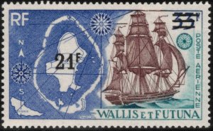 WALLIS & FUTUNA 1971 21fr on 33fr Map and Ship; Scott C36; MNH