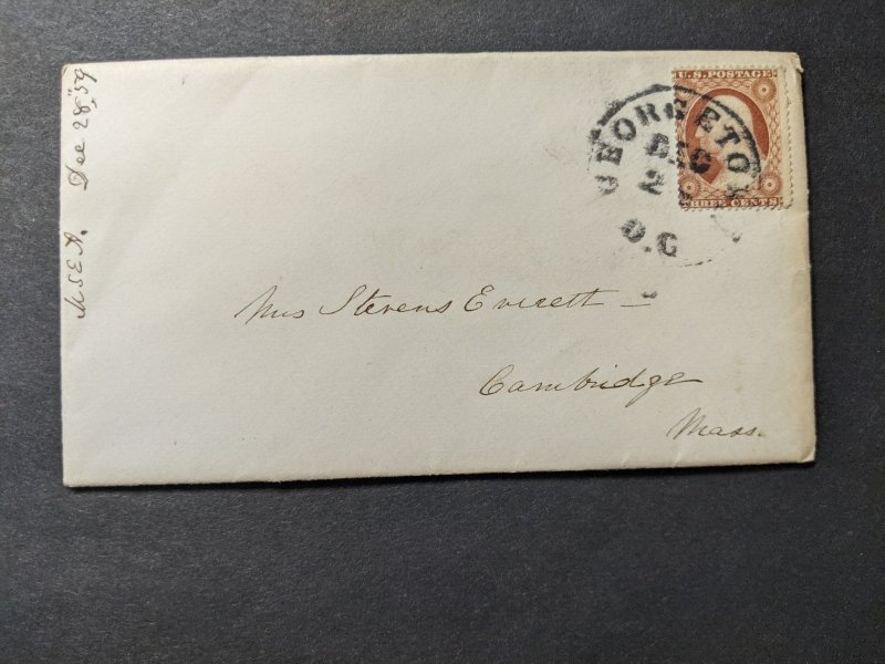 1859 GEORGETOWN, WASHINGTON, DC to CAMBRIDGE, MASS #25 or #26 Postal Cover 