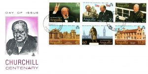 ANGUILLA - WINSTON CHURCHILL CENTENARY SET OF 6 ON CACHETED FIRST DAY COVER 1974