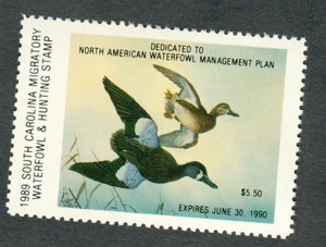 SC9 South Carolina #9 MNH State Waterfowl Duck Stamp - 1989 Blue-winged Teal