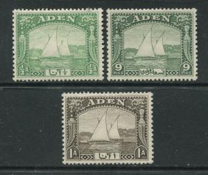 ADEN - Scott 1-3 - Dhow Issue - 1937- MLH - 3 Single Stamp