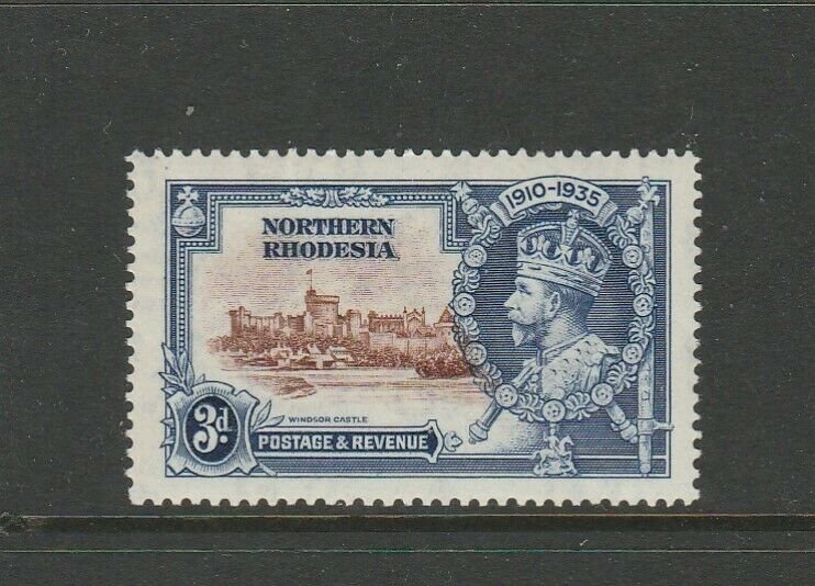 Northern Rhodesia 1935 Silver Jubilee 3d DIAGONAL LINE BY TURRET, LMM, SG 20f