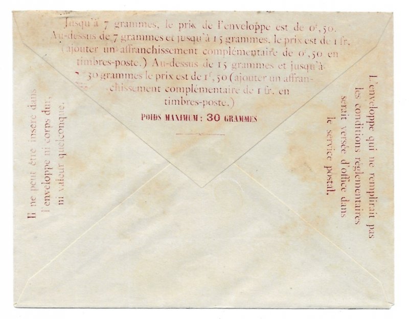 Paris, France Unused Telegraphe Pneumatic Post Envelope, 30c on 50c Surcharge