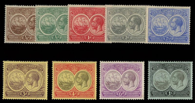 Bermuda #55-69 (SG 59-67) Cat$137.50, 1920-21 George V, complete set, hinged