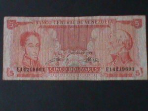 VENEZUELA-1989-REPUBLIC-CENTRAL BANK-$5 BOLIVARES-CIRCULATED-VF-35 YEARS OLD