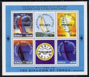 Tonga 1991 Round the World Yacht Race m/sheet (5 vals plu...