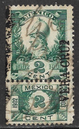 MEXICO 1902-03 2c Helmeted Athena Internal Revenue Renta R214 w Talon VERA CRUZ