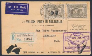 AUSTRALIA 1934 Australia - NZ Registered airmail cover. cat $387 this franking.