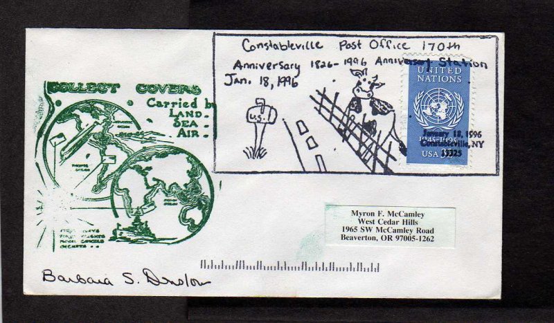 NY Constableville Post Office US PO 170th Anni New York Cover Autogrpahed