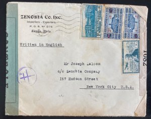 1942 Aleppo Lebanon Dual Censored Commercial Cover To New York Usa