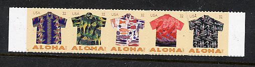 Scott# 4592 - 4596 Aloha Shirt sheet strip of 5 issued 2012 