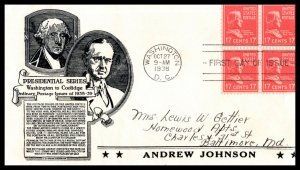 1938 Presidential Series Prexy Sc 822-50a 17c C. Stephen Anderson cachet (CH