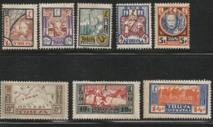TANNA TUVA 15-22, MINT HINGED, 8 OF 14 STAMPS, 1927