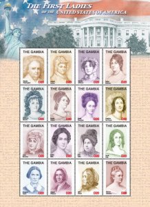 GAMBIA FIRST LADIES OF THE US - WASHINGTON - JOHNSTON SHEETLET OF 16 MNH