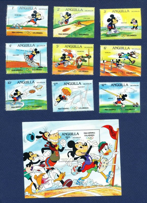 ANGUILLA - # 559-568 & 559a-567a - VF MNH - Disney Olympics + Rings - 1984