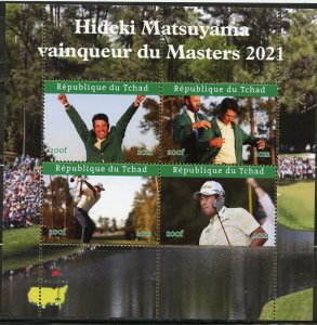 Chad 2021 Hideki Matsuyama Winner of the Masters(Golf) sheet of four mint nh