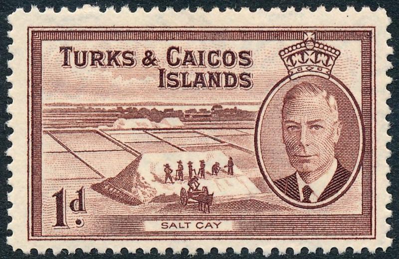 Turks & Caicos Islands 1950 1d Red-Brown SG222 MVLH