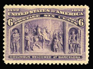 United States, 1893 Columbian Issue #235 Cat$55, 1893 6c purple, hinged