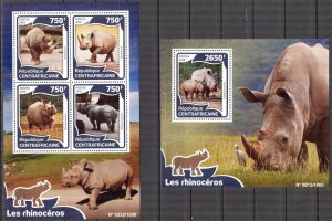 Central African Republic 2016 Animals Rhinoceros Sheet + S/S MNH