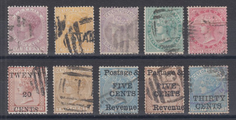 Ceylon Sc 65,66a,67,68,71,84,85,97,99,109 used. 1872-85 issues, 10 diff, sound