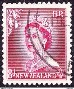 NEW ZEALAND 1954 QEII 8d Carmine SG730 FU