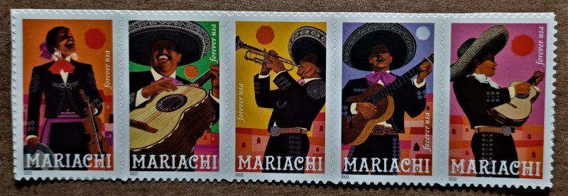 United States #5703-5707 (60c) Mariachi MNH strip of 5 (2022)