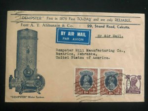 1946 Calcutta India Advertising Dempster Water System cover to Beatrice NB USA