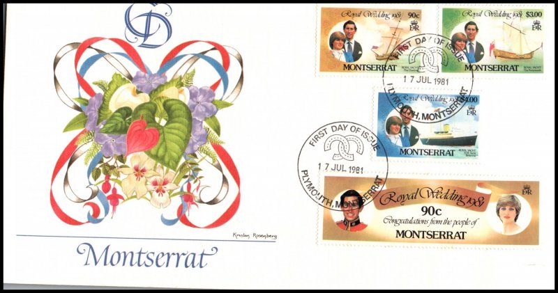 Montserrat 465-467,469 Royal Wedding Fleetwood U/A FDC