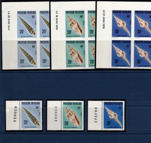 FRENCH POLYNESIA Sc 323-25 NH SET OF 1979 - PERF&IMPERF BL OF 4-SHELLS - (WG17)