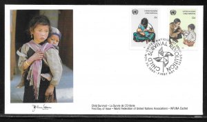 United Nations NY 466-467 Child Survival WFUNA Cachet FDC First Day Cover