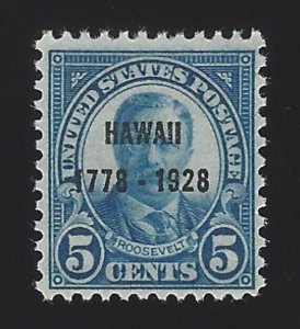1928 5c Theodore Roosevelt Hawaii Overprint, Dark Blue Scott 648 Mint F/VF NH 